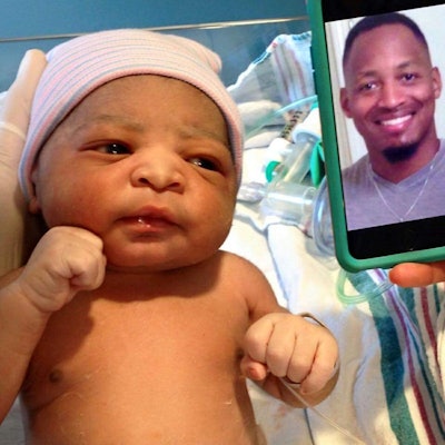 Newborn Josie Wells Jr. is shown next to a photo of his slain father, who was killed in the line of duty in March. (Photo: Facebook)