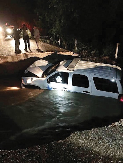 A Getac laptop survived hours under water in this wrecked patrol SUV.