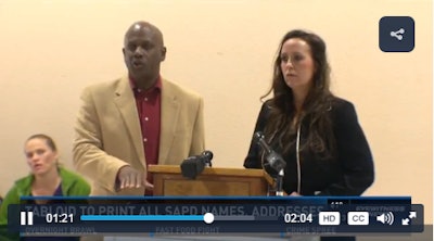 San Antonio Observer editor and publisher Stephanie Zarriello speaks at Saturday's press conference. (Photo: KENS TV screen shot)