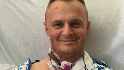 California Highway Patrol officer Andre Sirenko had his throat slashed in a confrontation with a homeless suspect last week. His condition has been upgraded to stable. (Photo: CHP)