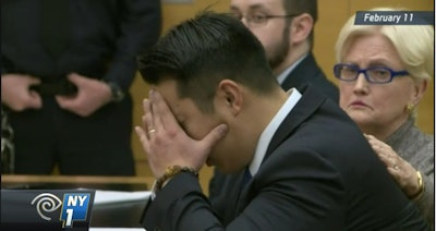 Former NYPD officer Peter Liang during his February trial. (Photo: NY1 screen shot)