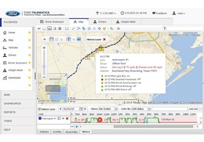 This screen shot from Telogis Ford Telematics shows some of the information that the system captures. (Photo: Telogis)