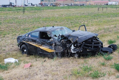 A Wyoming Highway Patrol trooper was injured in a crash on the way to a 'shots fired' call Thursday. (Photo: Wyoming Highway Patrol)