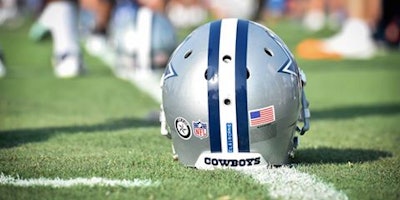 The Dallas Cowboys have been wearing helmet stickers honoring the five Dallas officers killed in the July sniper attack in training camp. The NFL has ruled they can't wear them during games. (Photo: Dallas Cowboys/Facebook)