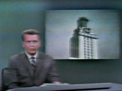 Screen shot from the original NBC news broadcast about the 1966 Texas Tower shooting.