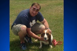 Wall Township Ptl. Frank Kuhl drove Bella the bassett hound from Monmouth County, NJ, to Myrtle Beach, SC, to reunited her with her owner. (Photo: Wall Township PD)