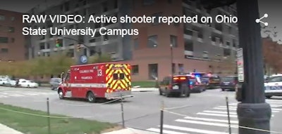 Emergency medical personnel respond on the campus of Ohio State University. (Photo: NBC4 screen shot)