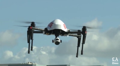 The Los Angeles County Sheriff's Department plans to deploy an unmanned aerial system to assist bomb techs, tactical units, arson investigations, and search and rescue operations. (Photo: Screen shot from Los Angeles Times video)