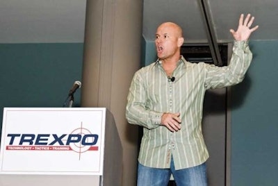 Richard 'Mack' Machowicz delivers the keynote at TREXPO 2009. The former Navy SEAL, author, TV host, and police trainer died Monday. (Photo: Staff)