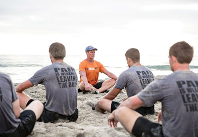 Commander Mark Divine leads athletes through a Box Breathing exercise. (Photo Courtesy of Mark Divine)