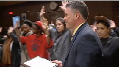 Black Lives Matter protesters interrupted a ceremony honoring Portland, ME, police chief Michael Sauschuck. (Photo: WABI TV Screen shot)