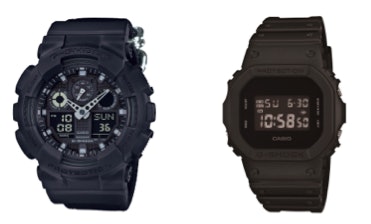 Casio G-Shock GA100BBN-1A and DW5600BB-1 Black Out series watches. (Photo: Casio G-Shock)