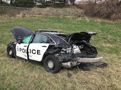 Omaha Officer Brian Vanderheiden was injured Tuesday when his patrol car was struck by another vehicle during a traffic stop. (Photo: Omaha PD/Facebook)