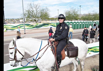 Officer Aaron Bolin riding Aiden at the 2014 Waste Management Phoenix Open. A lot of people ask him, 'How tall is that horse?'(Photo: Jason Ponder)