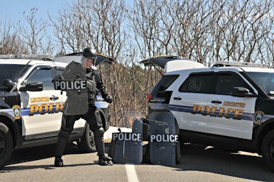 The Leicester (MA) Police Department is staging the five sets of granted protective equipment in portable gear bags in their patrol cars for quick deployment. Included are Damascus FlexForce suits, Damascus Vector gloves, and impact-resistant protective shields. (Photo: The Spirit of Blue Foundation)