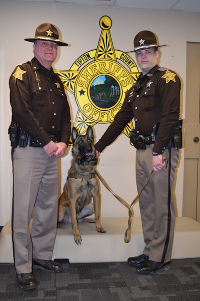 Sheriff Tony D. Frawley (left) and Deputy William D. Cline (right) with K-9 Nelson, who has quickly made a name for himself as a valuable asset for the Tipton County (IN) Sheriff's Office. (Photo: Spirit of Blue)