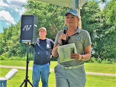 Event organizers at a golf fundraiser in support of the families of fallen police officers used a B9154 Sound System Package donated by AmpliVox Sound Systems to make announcements and presentations. (Photo: AmpliVox)