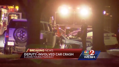 An Orange County (FL) Sheriff's deputy was seriously injured Saturday night in a multi-vehicle accident. (Photo: Screenshot from WESH TV)