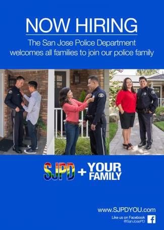 This recruiting ad for the San Jose Police shows the actual families of gay, heterosexual, and lesbian officers. (Photo: San Jose PD)