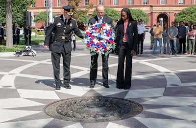 Chief of U.S. Park Police Robert MacLean, NLEOMF President and CEO Craig Floyd, and Deputy Assistant Secretary Aurelia Skipwith attended the 9/11 remembrance ceremony. (Photo: NLEOMF)