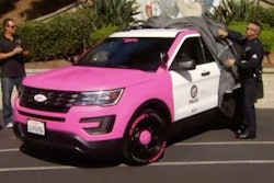 The LAPD unveiled a pink Ford patrol SUV for breast cancer awareness Wednesday. (Photo: NBC4 Screen Shot)