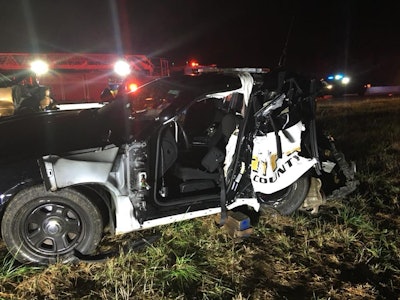 A Forsyth County (GA) Sheriff's deputy was seriously injured Friday night when another vehicle slammed into his patrol car. (Photo: Forsyth County SO/Facebook)