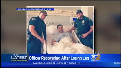 Officer Fadi Chelico is reportedly in 'good spirits' after losing his leg in a freeway crash. (Photo: CBS 2 Screen shot/Instagram)