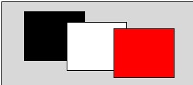 Here we have black, white, and red cards in front of a gray panel, illuminated by white light.