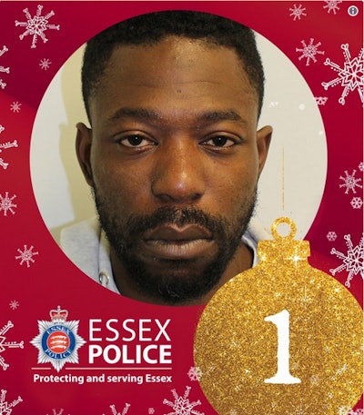 A British police department has is issuing a daily holiday calendar of wanted fugitives via social media. (Photo: Essex Police/Twitter)