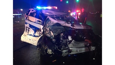 A Caddo Parish (LA) Sheriff's deputy was injured in a crash with a tractor-trailer truck Tuesday night. (Photo: Caddo Parish SO)