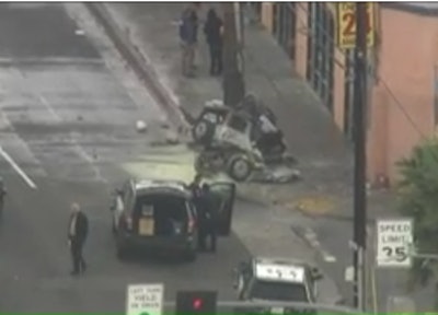 Aerial image of the scene where a man was killed during a police pursuit crash in southern Los Angeles County. (Photo: KTLA screen shot)