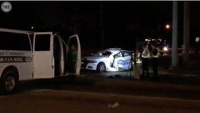 A Gulfport Police officer was seriously in a crash with a van reported as stolen Monday night. (Photo: Sun Herald Video Screen Shot)