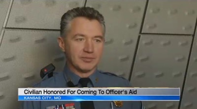 A man received recognition this week for coming to the aid of Kansas City, MO, Sgt. Scott Simons who was struggling with a suspect resisting arrest.