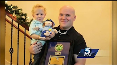 Cleveland County, OK, Sheriff's deputy Neil McMillin's bone marrow donation helped save a baby. He recently traveled to Texas to meet the now toddler named Kayden. (Photo: KOCO TV screen shot)
