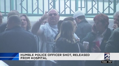 Officer Cliff Goddard of the Humble (TX) Police Department was released from the hospital hours after being shot in the chest. (Photo: KPRC)