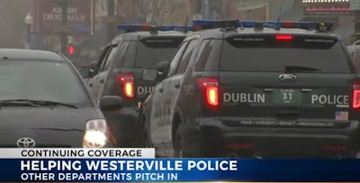 Officers from Dublin, Ohio, patrol the streets of Westerville, giving assistance to the Westerville Police. (Photo: NBC4 Screen shot)