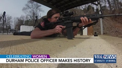 Three years after becoming a police officer, Officer Lauren McFaul made history in 2018 as the department's first female sharpshooter. (Photo: WRAL screenshot)