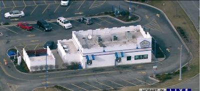A man was arrested in this Hobart, IN, White Castle after police found a suspected 'one-pot' meth lab. (Photo: WGN screen shot)