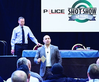 Andrew Gonzales, VP of Eastern Beacon Industries, leads a class on active shooter response at LEEP 2018. (Photo: Michael Hamann)