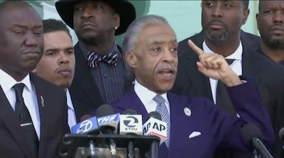 The Rev. Al Sharpton delivers an address at Stephon Clark's funeral in Sacramento Thursday. (Photo: Los Angeles Times Video Screen Shot)