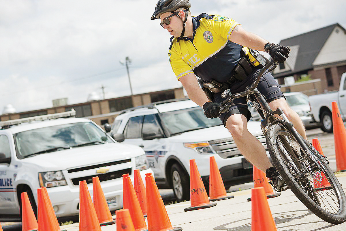 Aspiring bicycle officers must pass written and on-bike tests. Photo: South Carolina Department of Public Safety