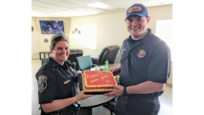 An Ohio officer gave an apology cake to a firefighter she accidentally shocked. (Photo: Hamilton Township Police/Facebook)