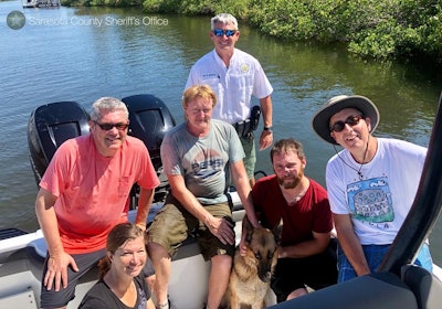 A Sarasota County (FL) Sheriff’s Office Marine Patrol deputy helped reunite a missing German shepherd with its family. (Photo: Sarasota County SO/Facebook)