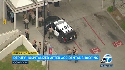 A Los Angeles deputy was rushed to the hospital after an apparent accidental shooting. Photo: KABC screen capture