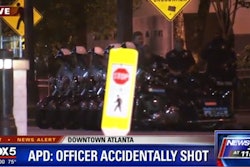 An Atlanta police officer was recovering Thursday after an accidental shooting. Photo: Fox 5 Atlanta screenshot.
