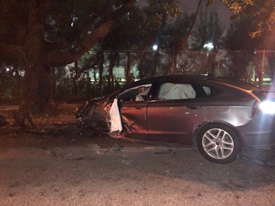 Miami Beach officers say this unmarked police vehicle was stolen Sunday night by a homeless suspect and then wrecked. (Photo: Miami Beach PD)