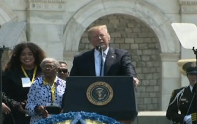 President Trump called the family of slain NYPD officer Miosotis Familia to the stage during his speech Tuesday at 37th Annual Peace Officers’ Memorial Service.