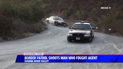 Screen grab of video report from KSWB-TV of San Diego Police responding to the scene of an incident in which a man is accused of striking a Border Patrol Agent with a rock and stealing his ATV. Image courtesy of KSWB-TV.