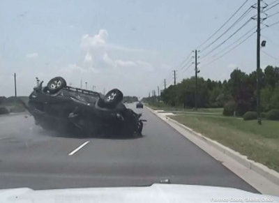 The chase ended when police performed a PIT maneuver. The driver was ejected from the vehicle as it rolled over on the highway. (Photo: ABC News screenshot)