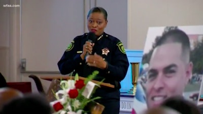 Interim Dallas County Sheriff Marian Brown speaks at Deputy Omar Calderon's funeral.